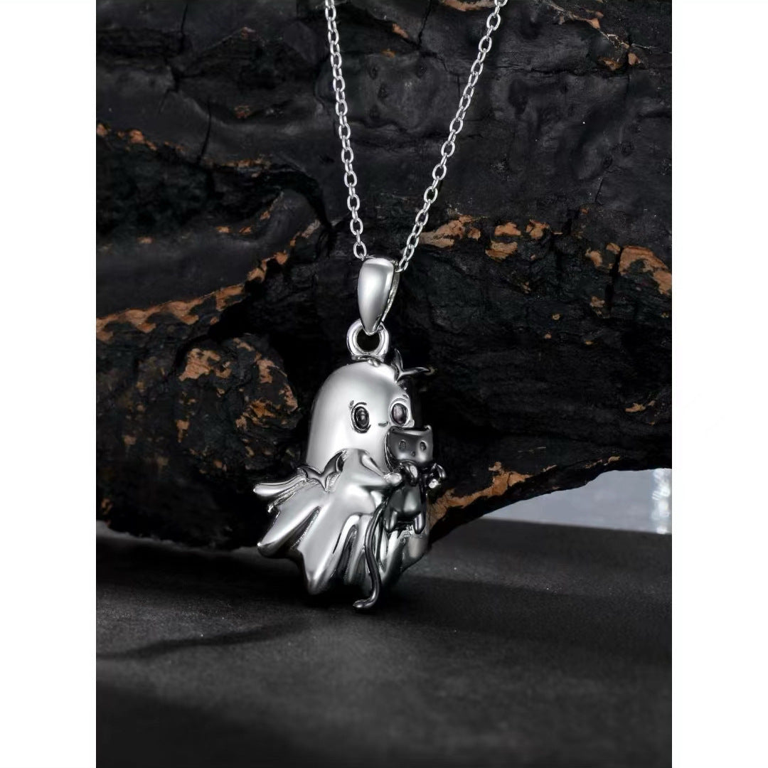 Halloween Ghost Black Cat Bat Pendant Necklace