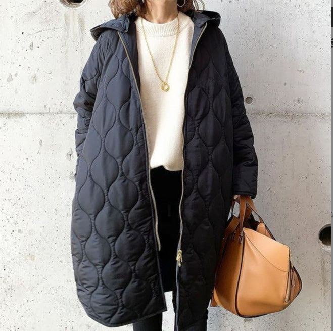 Autumn And Winter New Diamond Lattice Hooded Cotton Coat Jacket Women's Top